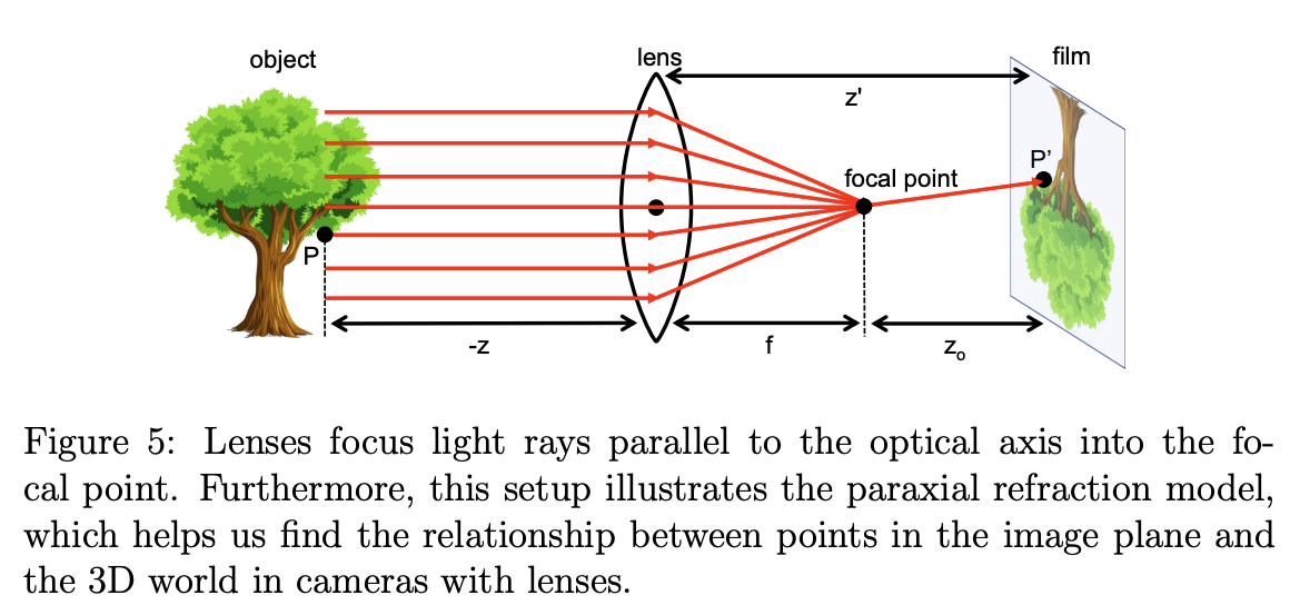 Figure 5: Lenses focus light rays parallel to the optical axis into the focal point.